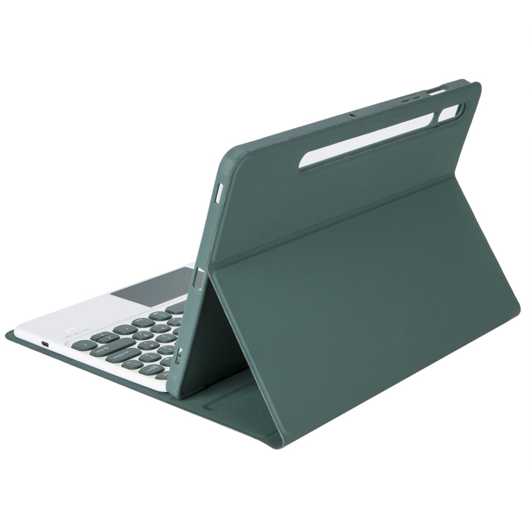 YA08B-A Candy Color Skin Feel Texture Round Keycap Bluetooth Keyboard Leather Case with Touchpad For Samsung Galaxy Tab A8 10.5 2021 SM-X200 / SM-X205(Dark Green)
