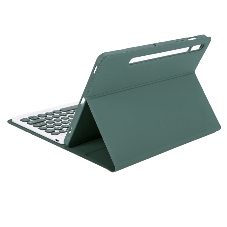 YA610B Candy Color Skin Feel Texture Round Keycap Bluetooth Keyboard Leather Case For Samsung Galaxy Tab S6 Lite 10.4 inch SM-P610 / SM-P615(Dark Green)