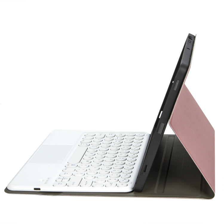YA610B-A Lambskin Texture Voltage Round Keycap Bluetooth Keyboard Leather Case with Touchpad For Samsung Galaxy Tab S6 Lite 10.4 inch SM-P610 / SM-P615(Rose Gold)