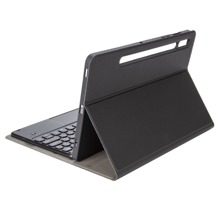 YA700B-A Lambskin Texture Voltage Round Keycap Bluetooth Keyboard Leather Case with Touchpad For Samsung Galaxy Tab S8 11 inch SM-X700 / SM-X706 & S7 11 inch SM-X700 / SM-T875(Black)