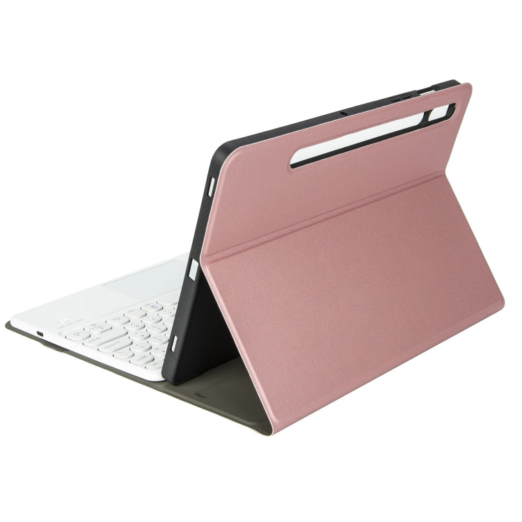 YA700B-A Lambskin Texture Voltage Round Keycap Bluetooth Keyboard Leather Case with Touchpad For Samsung Galaxy Tab S8 11 inch SM-X700 / SM-X706 & S7 11 inch SM-X700 / SM-T875(Rose Gold) - Samsung Keyboard by PMC TechLife | Online Shopping South Africa | PMC TechLife