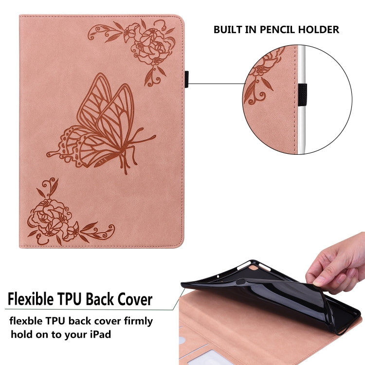 For Lenovo M10 Plus 10.3 TB-X606F/TB-X606X Butterfly Flower Embossed Leather Tablet Case(Rose Gold)
