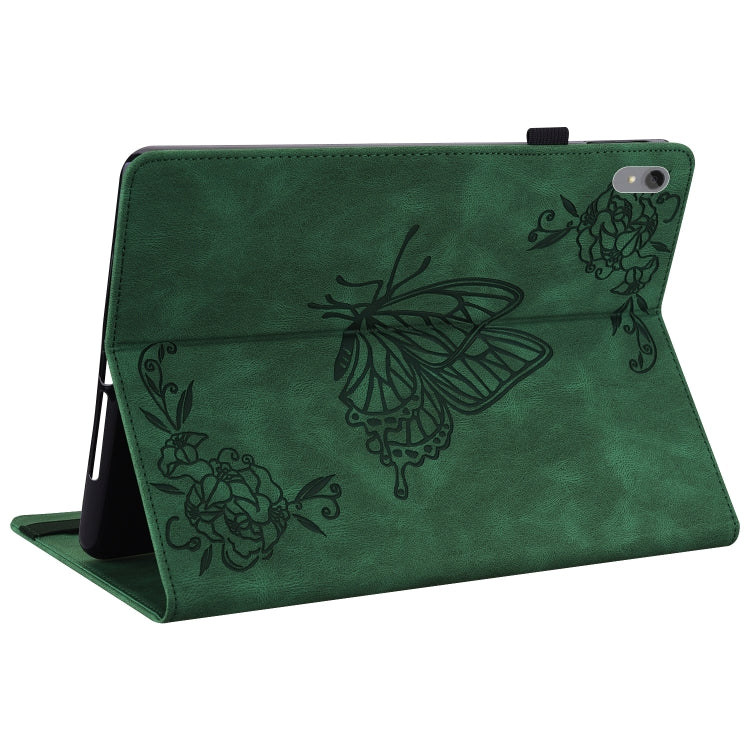 For Lenovo Tab P11 TB-J606F Butterfly Flower Embossed Leather Tablet Case(Green)
