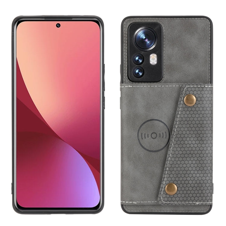 For Xiaomi 12 Double Buckle PU + TPU Shockproof Magnetic Phone Case(Grey)