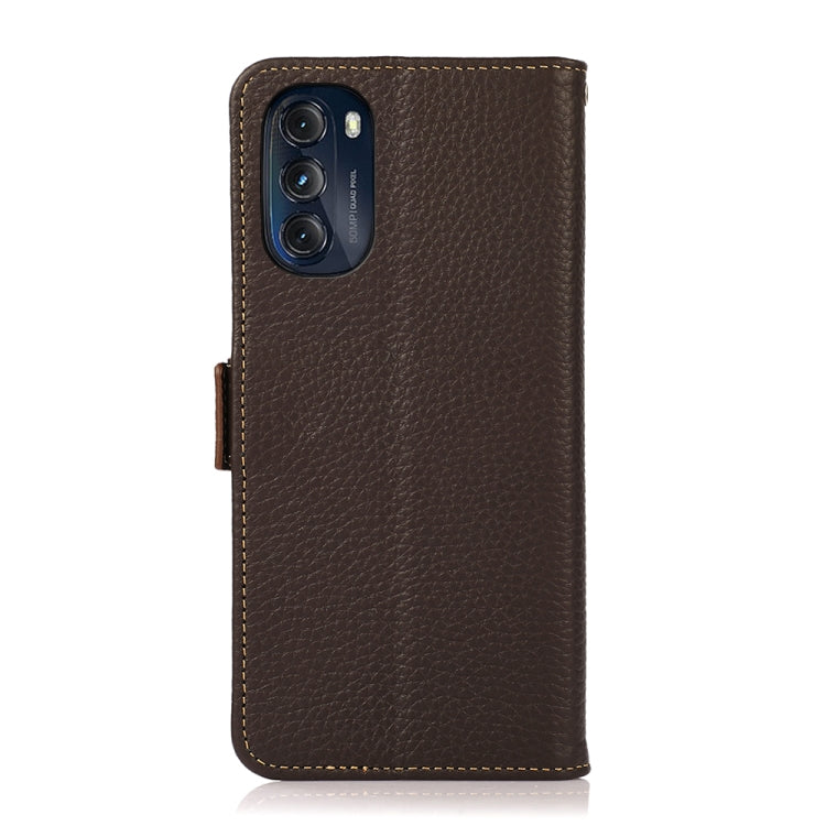 For Motorola Moto G 2022 5G KHAZNEH Side-Magnetic Litchi Genuine Leather RFID Phone Case(Brown)