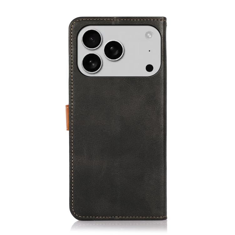 For iPhone 17 Pro KHAZNEH Dual-color Cowhide Texture Flip Leather Phone Case(Black)