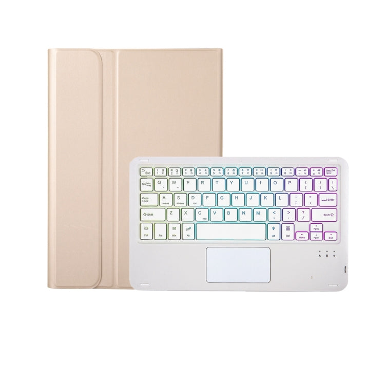 A102B-AS Lambskin Pen Slot Touch Pad Backlight Bluetooth Keyboard Leather Tablet Case For iPad 10.2 2021&2020&2019/Air 2019/Pro 10.5(Gold)