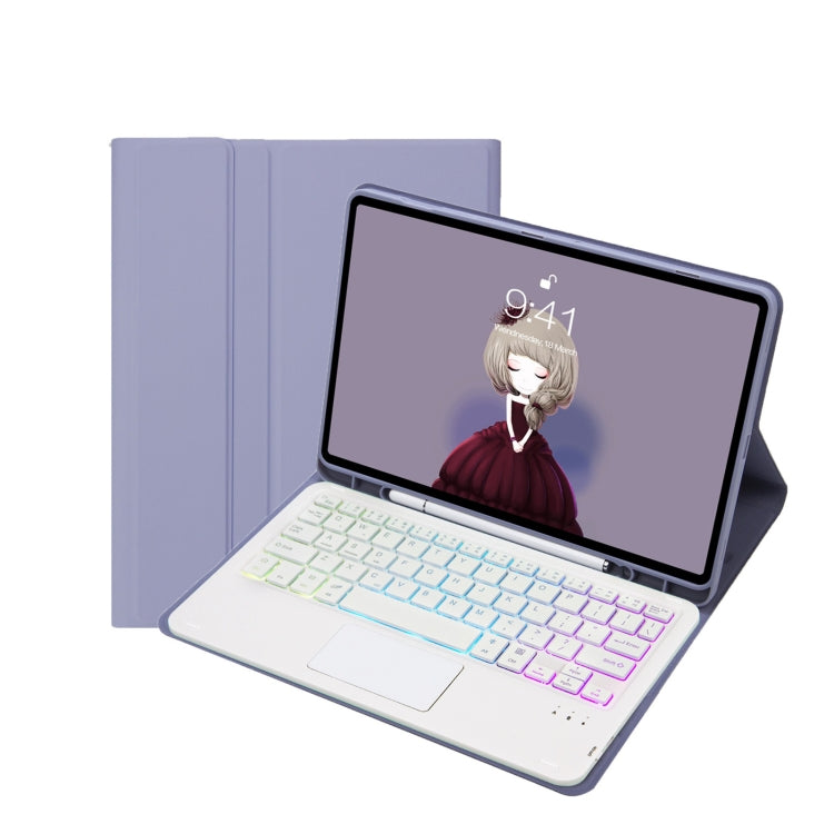 T098B-AS Skin Feel Pen Slot Touch Pad Backlight Bluetooth Keyboard Leather Tablet Case For iPad Air 11 2025 / 2024 / Air 4 10.9 2020 / Air 5 10.9 2022 (Purple)