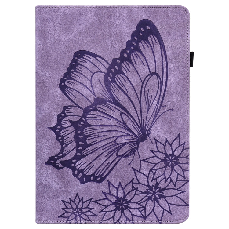 For Lenovo Tab M10 HD 2nd Gen Big Butterfly Embossed Leather Tablet Case(Purple)
