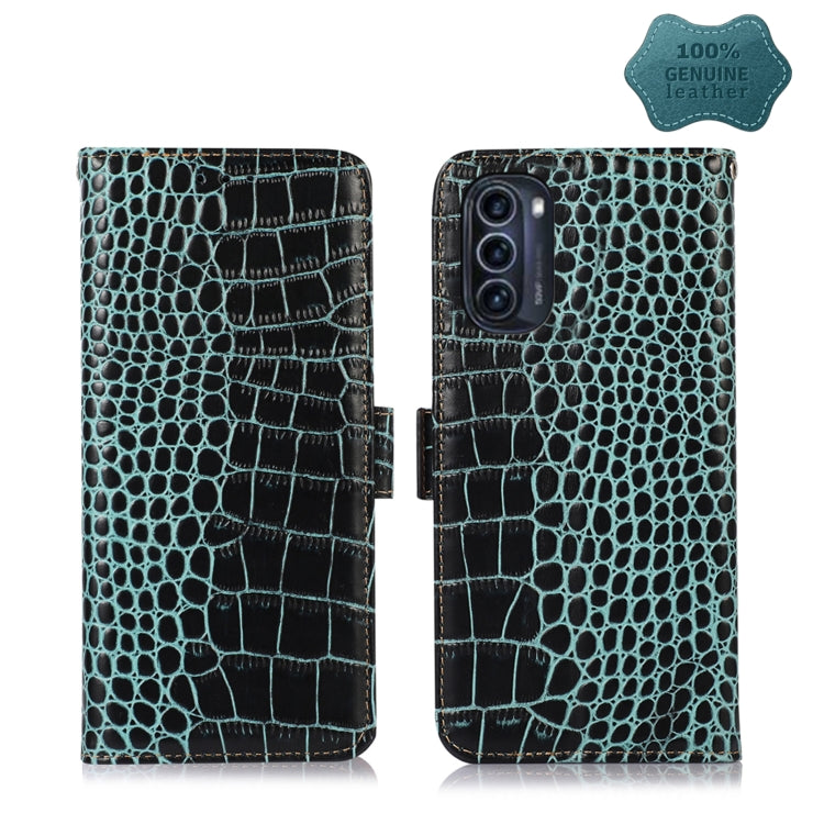 For Motorola Moto G52j 5G Crocodile Top Layer Cowhide Leather Phone Case(Green)