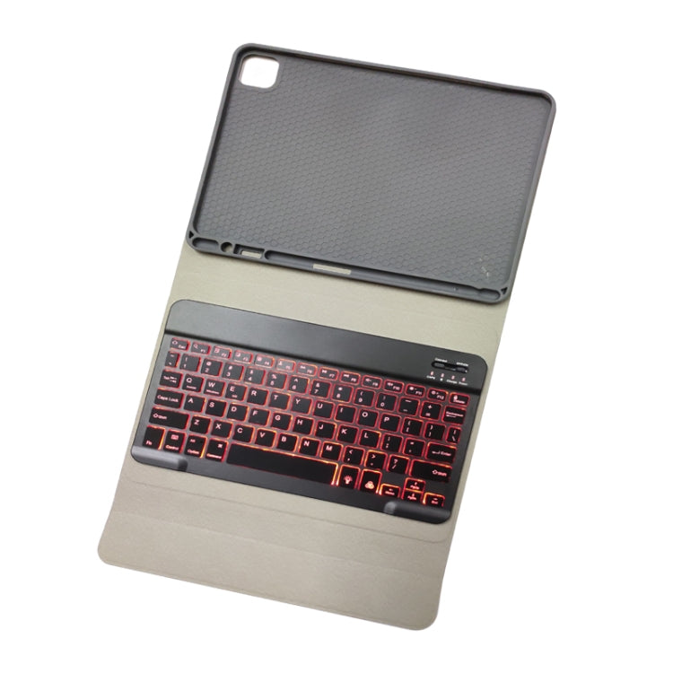 RK11D Backlight Cloth Texture Detachable Magnetic Bluetooth Keyboard Horizontal Flip Leather Tablet Case for iPad Pro 11 2020 / 2018 with Holder & Pen Slot(Rose Gold)