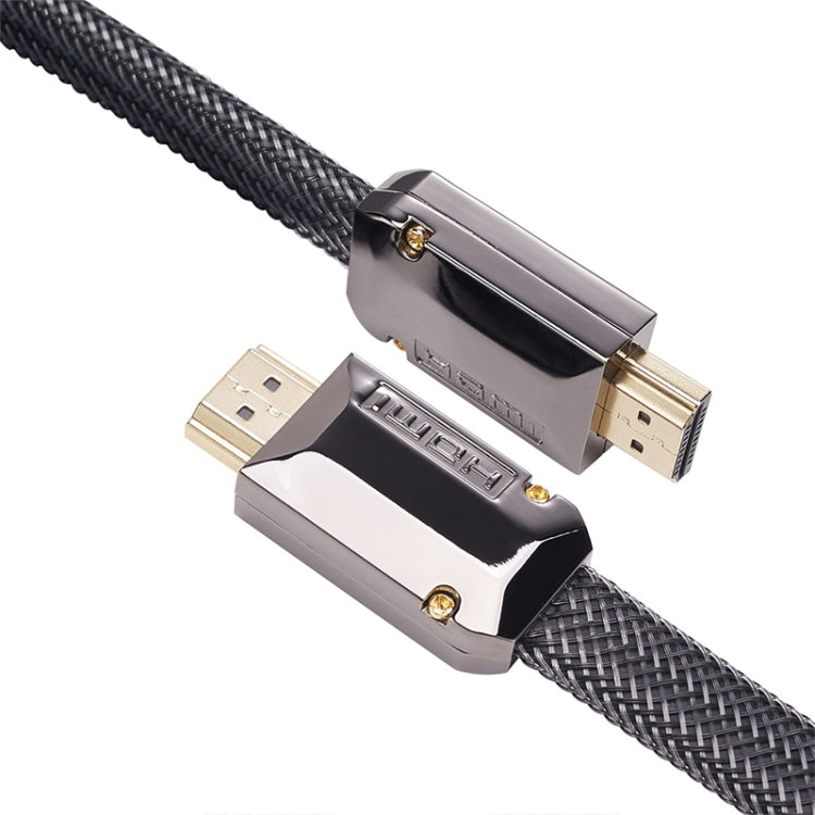 For HDMI 3m 2.0 Version HD Cable 19 + 1 Standard Oxygen-Free Copper Metal Sshell 4K TV Flat Cable(Gun Black + Nylon Mesh)