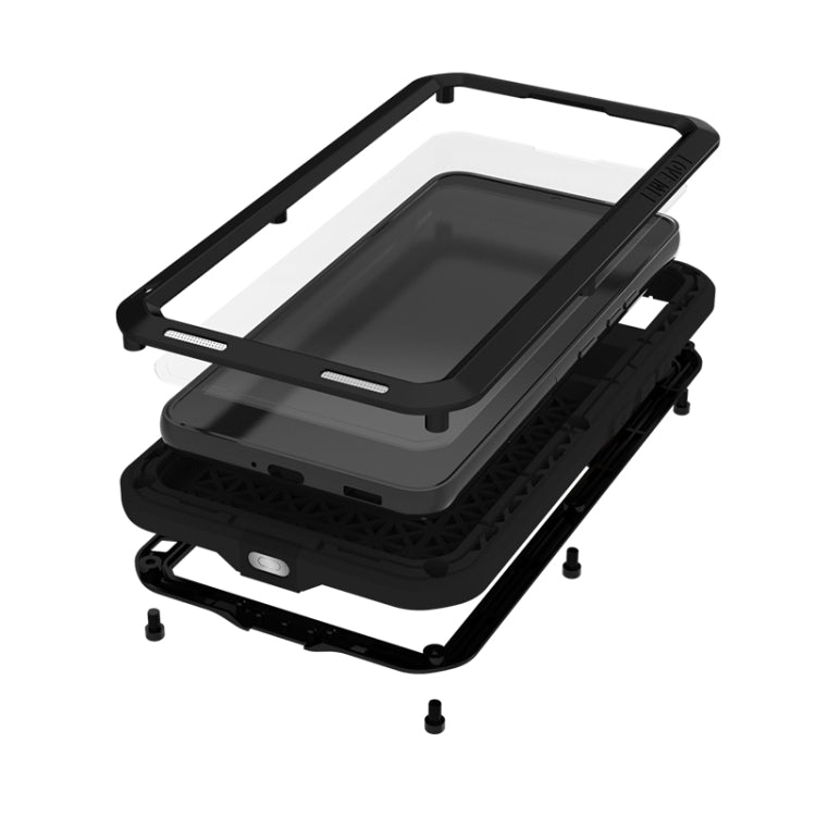 For Samsung Galaxy S22 LOVE MEI Metal Shockproof Water-resistant Dustproof Protective Phone Case with Glass(Black)