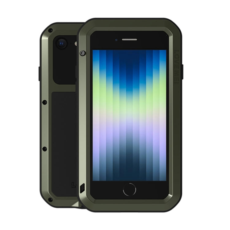 For iPhone SE 2022 / SE 2020 / 8 / 7 LOVE MEI Metal Shockproof Life Water-resistant Dustproof Protective Phone Case with Glass (Army Green)