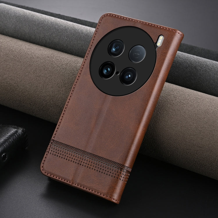 For vivo X100 Ultra AZNS Magnetic Calf Texture Leather Phone Case(Dark Brown)