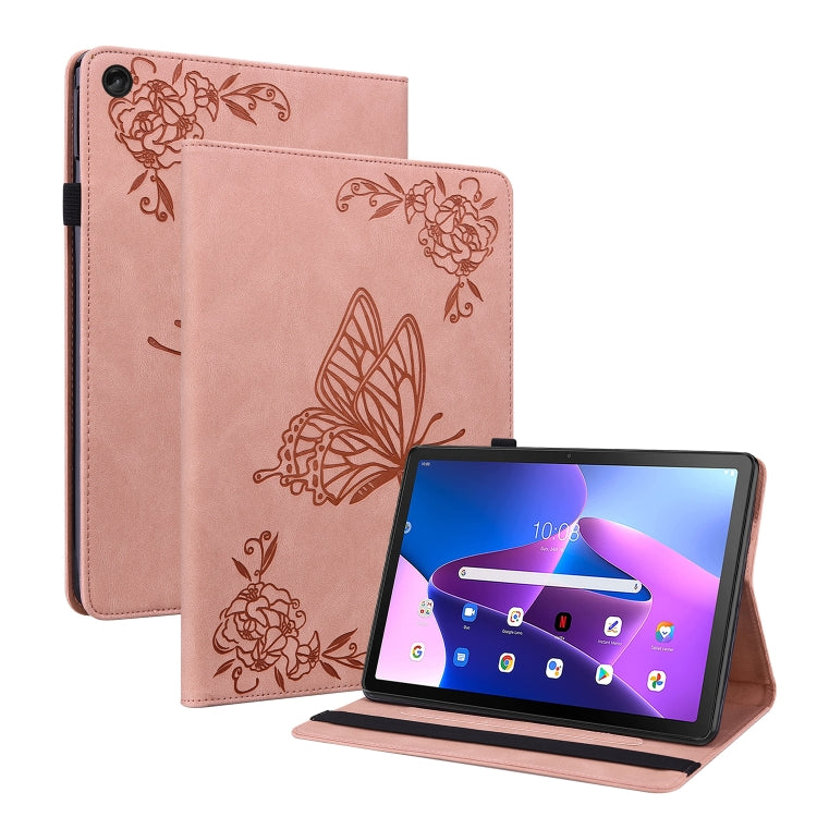 For Lenovo Tab M10 10.1 3rd Gen Butterfly Flower Embossed Leather Tablet Case(Rose Gold)