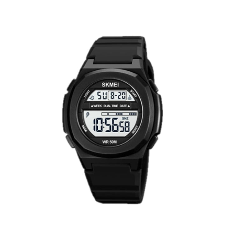 SKMEI 1821 Stainless Steel Buckle Silicone Strap Electronic Watch(Black and White)