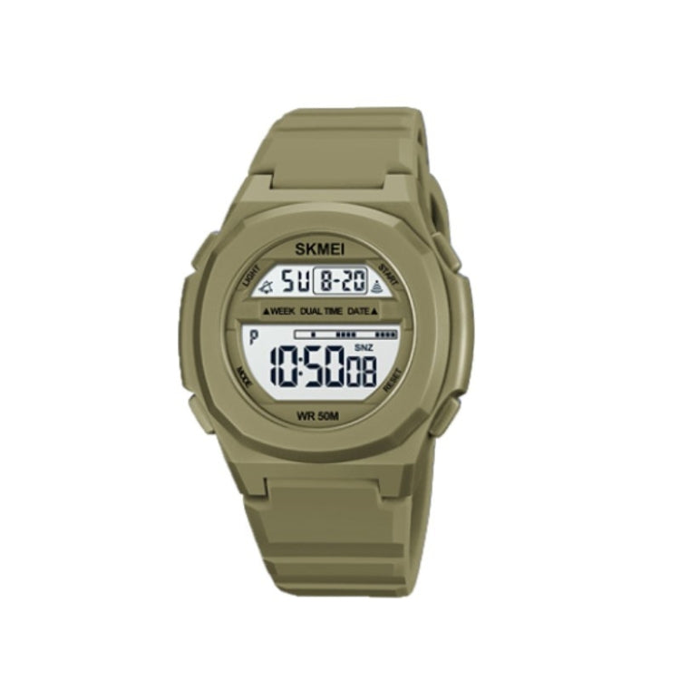 SKMEI 1821 Stainless Steel Buckle Silicone Strap Electronic Watch(Khaki)
