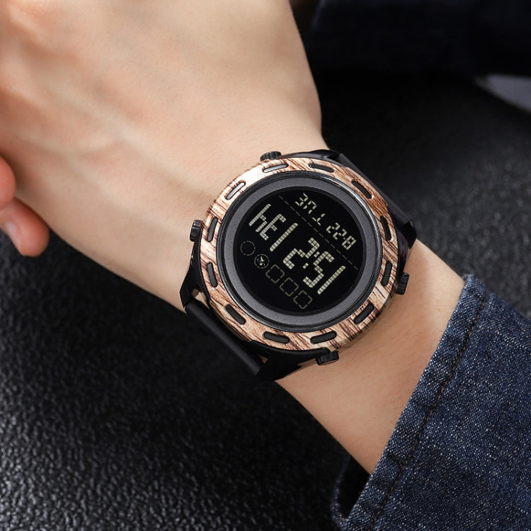 SKMEI 1872 Stainless Steel Buckle PU Strap Waterproof Electronic Watch, Dial:Black(Carbon Brazing) - free shipping - PMC TechLife - Order now!