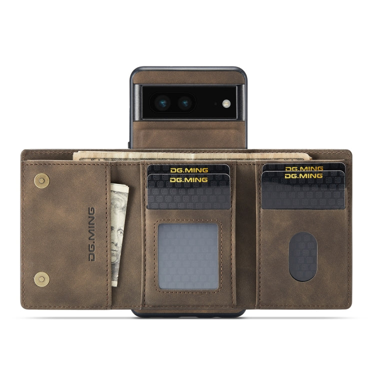 For Google Pixel 7 5G DG.MING M1 Series 3-Fold Multi Card Wallet + Magnetic Phone Case(Coffee)