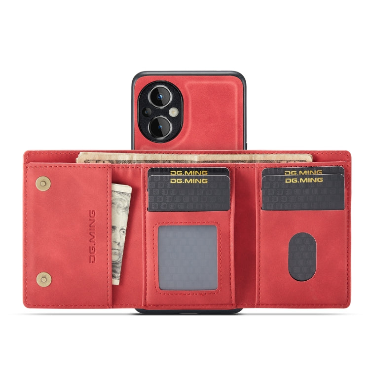 For OnePlus Nord N20 5G DG.MING M1 Series 3-Fold Multi Card Wallet + Magnetic Phone Case(Red) - OnePlus Cases by DG.MING | Online Shopping South Africa | PMC TechLife | Buy Now Pay Later Mobicred