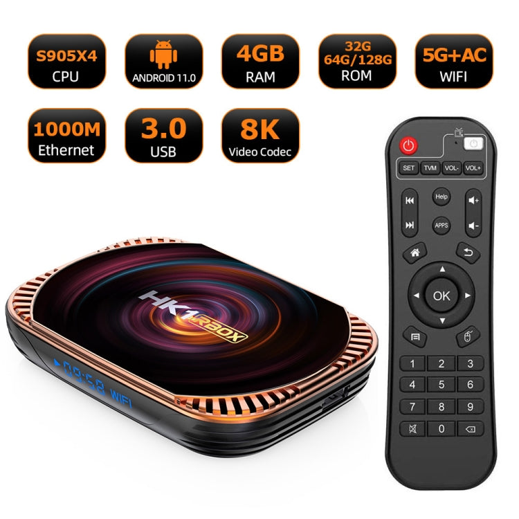 MECOOL HK1RBOX X4 4K TV Box, Android 11 Amlogic S905X4 CPU with RC 4GB+128GB(UK Plug)