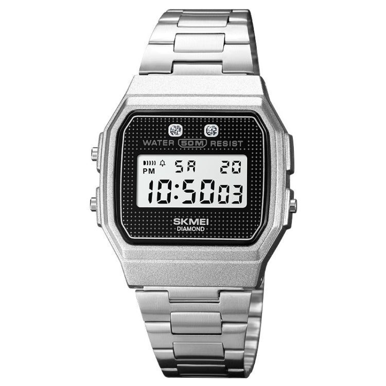 SKMEI 1952 Resin Mirror ABS Case Water-resistant Electronic Watch(Silver Steel Belt)