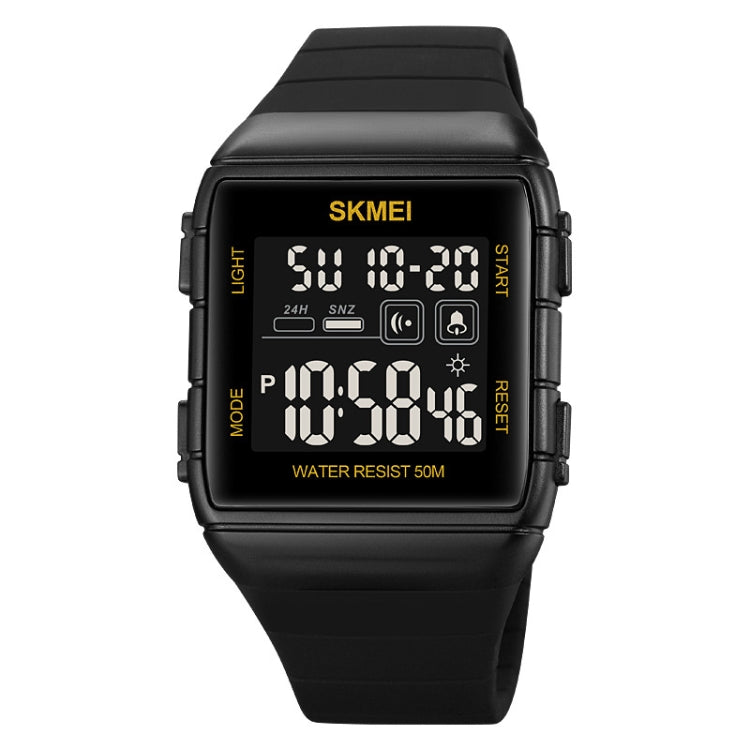 SKMEI 1960 Stainless Steel Buckle Silicone Strap Water-resistant Electronic Watch(Black Gold)