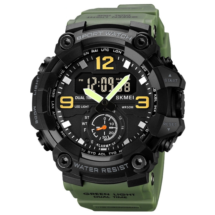 SKMEI 1965 Stainless Steel Buckle PU Strap Water-resistant Electronic Watch(Army Green)