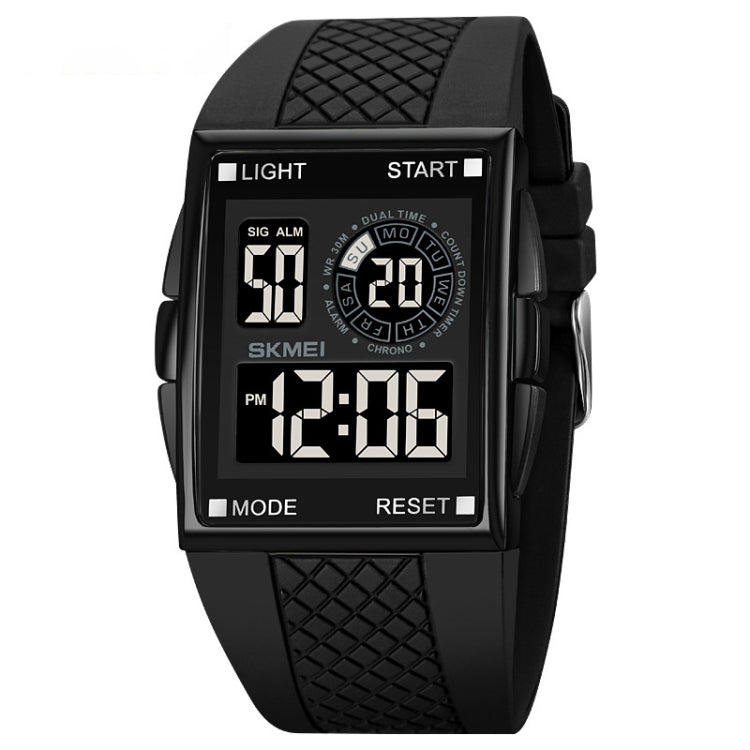 SKMEI 1967 Stainless Steel Buckle PU Strap Water-resistant Electronic Watch(Black and Black Machine)