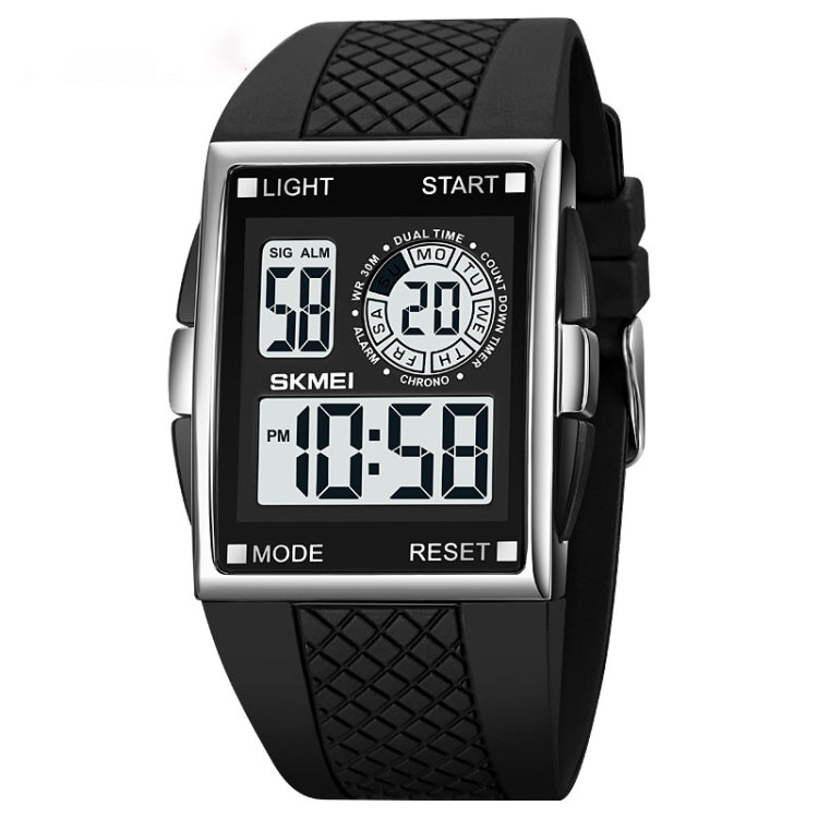 SKMEI 1967 Stainless Steel Buckle PU Strap Water-resistant Electronic Watch(Silver and White Machine)