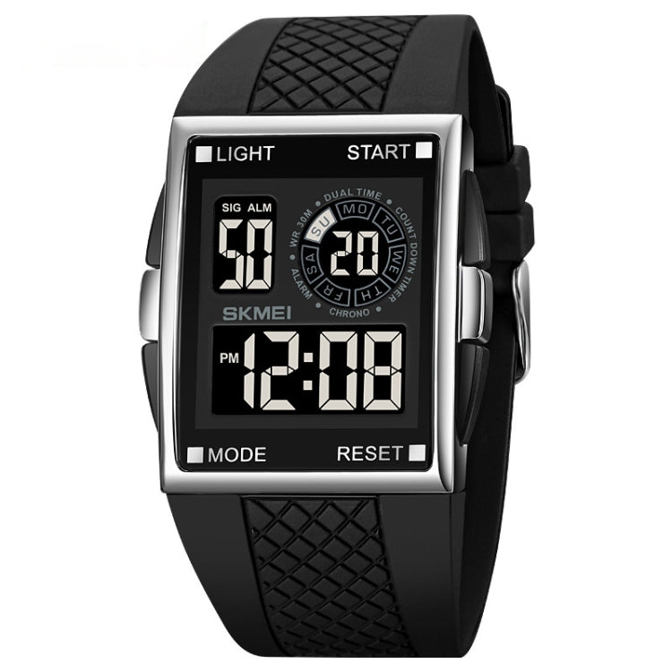 SKMEI 1967 Stainless Steel Buckle PU Strap Water-resistant Electronic Watch(Silver and Black Machine)