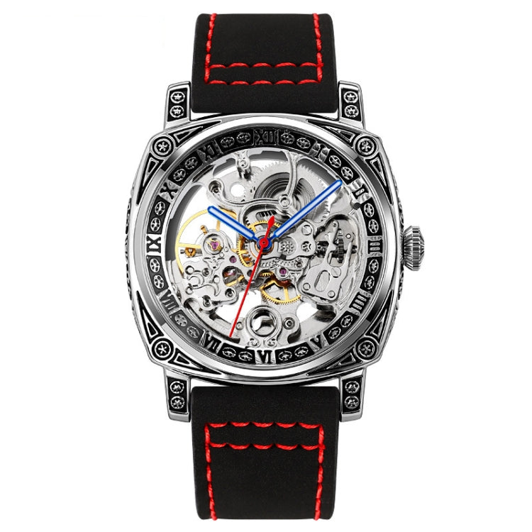 SKMEI 9271 Stainless Steel Buckle Leather Strap Water-resistant Mechanical Watch(Red)