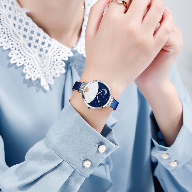 SKMEI 9279 Stainless Steel Buckle Genuine Leather Strap Waterproof Quartz Watch(Blue) - free shipping - PMC TechLife - Order now!