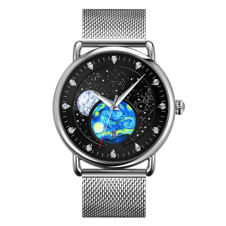 SKMEI 9283 Stainless Steel Buckle Glass Mirror Water-resistant Quartz Watch, Shape:Steel Belt(Black)