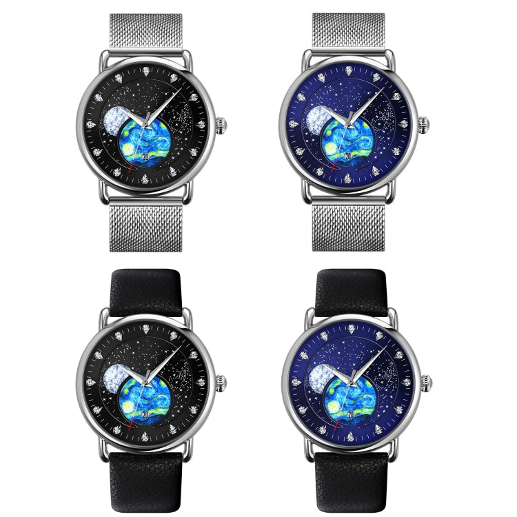 SKMEI 9283 Stainless Steel Buckle Glass Mirror Water-resistant Quartz Watch, Shape:Leather Belt(Blue)