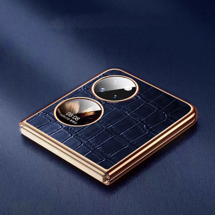 For Huawei P50 Pocket Genuine Leather Crocodile Texture Folding Phone Case(Brown) - Huawei Cases by PMC TechLife | Online Shopping South Africa | PMC TechLife | Buy Now Pay Later Mobicred