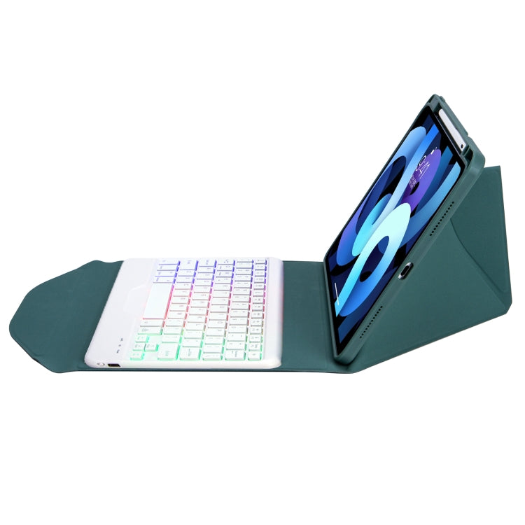 Z098BS Pen Slot Backlight Bluetooth Keyboard Leather Tablet Case For iPad Air 10.9 2022/2020(Green)