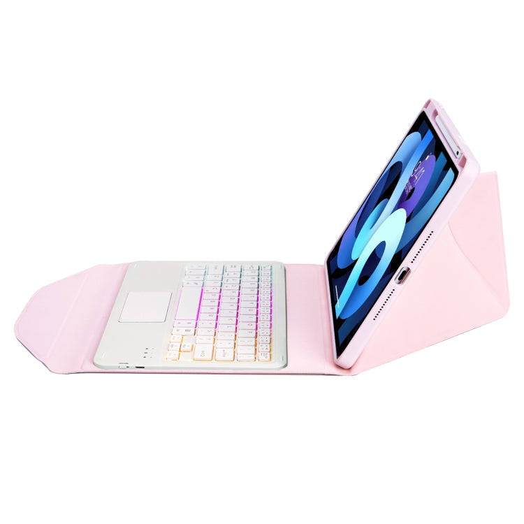 Z098B-AS Pen Slot Touchpad Backlight Bluetooth Keyboard Leather Tablet Case For iPad Air 11 2025 / 2024 / Air 5 / Air 4(Pink)
