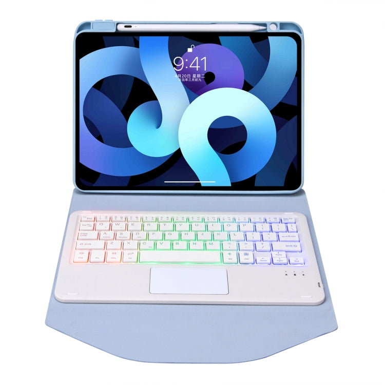 Z098B-AS Pen Slot Touchpad Backlight Bluetooth Keyboard Leather Tablet Case For iPad Air 10.9 2022/2020(Sky Blue)