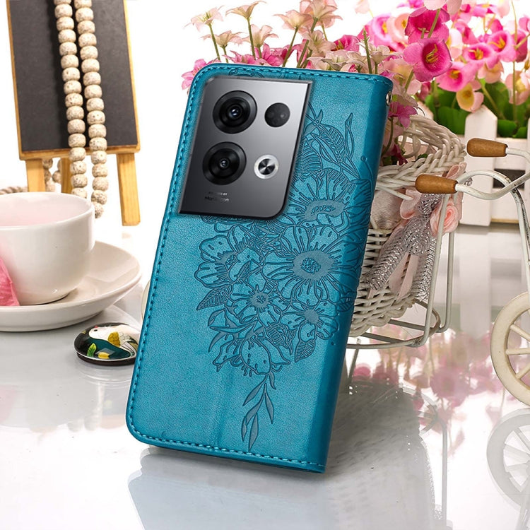 For OPPO Reno8 Pro+ Embossed Butterfly Flip Leather Phone Case(Blue) - OPPO Cases by PMC TechLife | Online Shopping South Africa | PMC TechLife