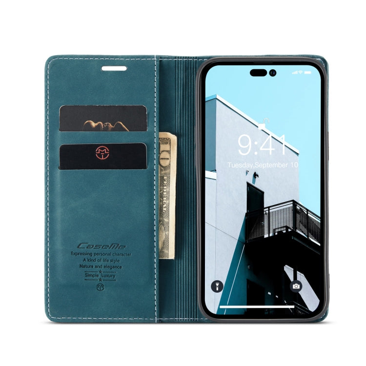 For iPhone 14 Pro CaseMe-013 Multifunctional Retro Frosted Leather Phone Case(Blue)