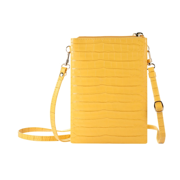 Stone Texture Card Holder Mobile Phone Zipper Bag with Long Strap(Yellow)