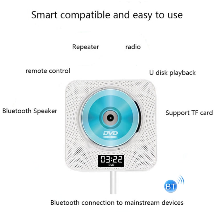 Kecag KC-608 Wall Mounted HD DVD Player Bluetooth CD Player(White)