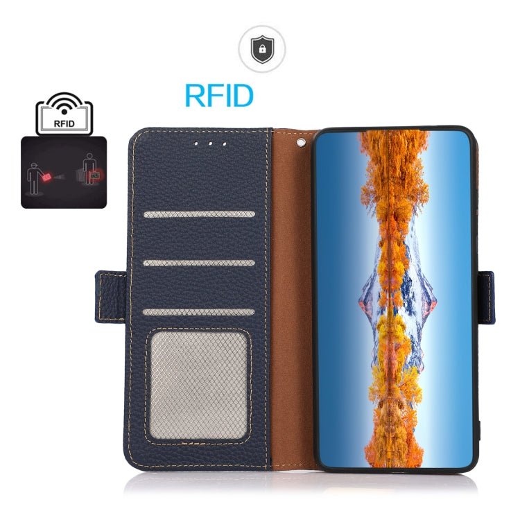 For Nothing Phone 1 KHAZNEH Side-Magnetic Litchi Genuine Leather RFID Phone Case(Blue) - Nothing Cases by PMC TechLife | Online Shopping South Africa | PMC TechLife | Buy Now Pay Later Mobicred