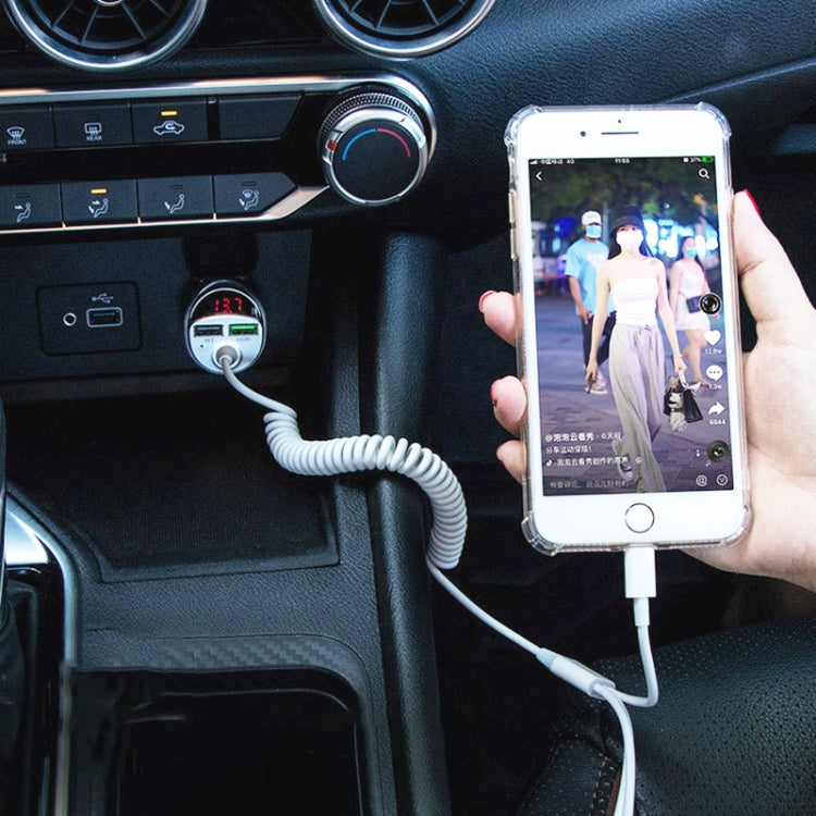 C68 LED Digital Display QC3.0 Fast Car Charger 3 in 1 with Spring Cable (Silver) - Car Charger by PMC TechLife | Online Shopping South Africa | PMC TechLife | Buy Now Pay Later Mobicred