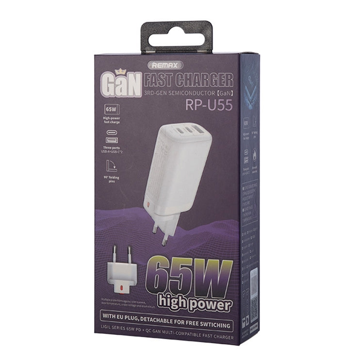REMAX RP-U55 Territory Series 65W USB+Dual USB-C / Type-C Interface Fast Charger, Specification:EU Plug(White) - free shipping - PMC Jewellery - Order now!