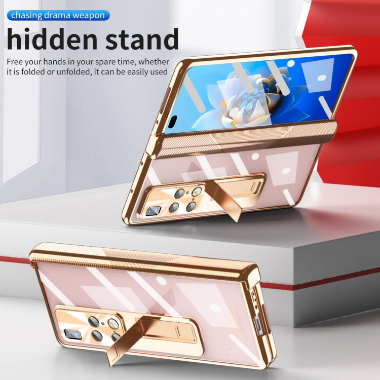 For Huawei Mate X2 Magnetic Hinges Plating Phone Case with Holder(Champagne Gold) - Huawei Cases by PMC TechLife | Online Shopping South Africa | PMC TechLife | Buy Now Pay Later Mobicred