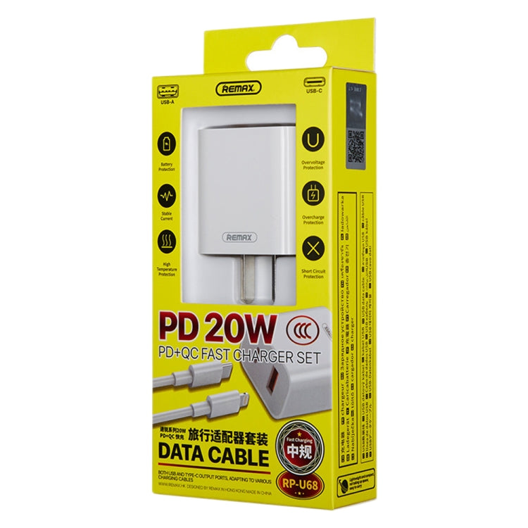 REMAX RP-U68 20W USB+USB-C/Type-C Dual Interface Fast Charger Set, Specification:EU Plug(White) - free shipping - PMC Jewellery - Order now!