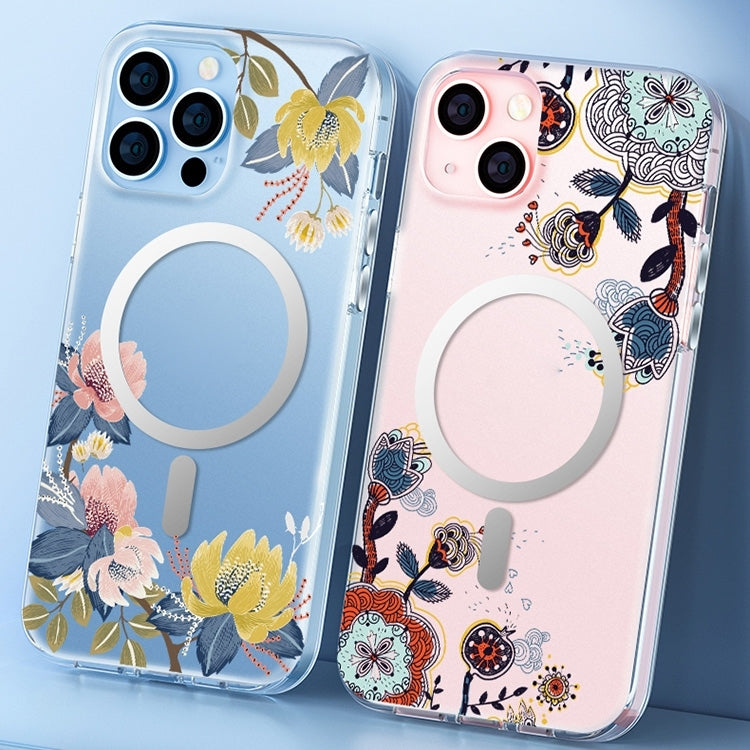 For iPhone 14 Plus Flower Frosted MagSafe Phone Case (Gypsophila)